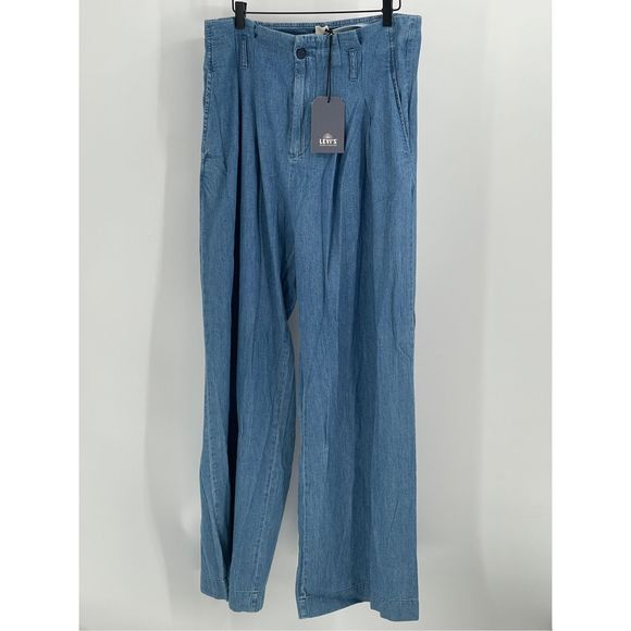 Levi's Jeans Wide Leg Slouchy Pleated Front Women 34 Large Blue High Rise New - Picture 1 of 14